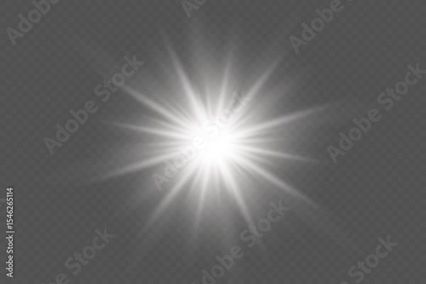 Obraz Bright white light beam effect with transparent background for glow, spotlight or skylight.