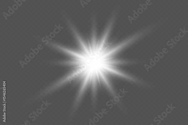 Obraz Bright white light beam effect with transparent background for glow, spotlight or skylight.