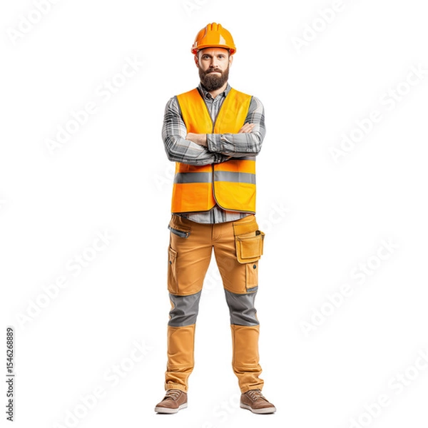 Fototapeta Construction worker posing at construction site professional portrait
