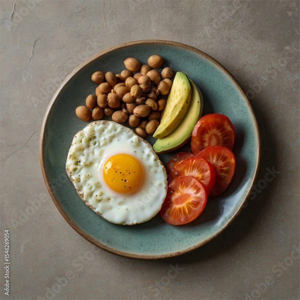 Obraz fried eggs with avocado and vegetables 