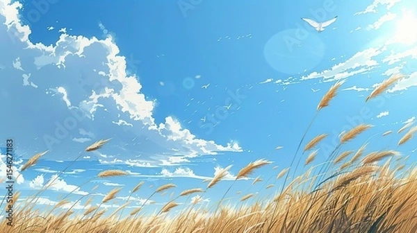 Fototapeta Perfect weather image with blue sky and clouds in the sun