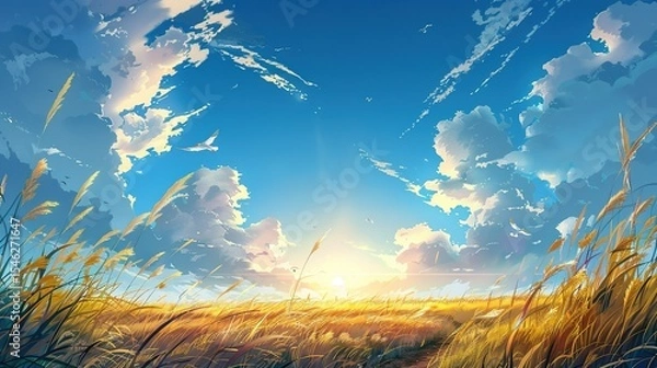 Fototapeta Clouds hovering under sunlight in a bright and beautiful sky