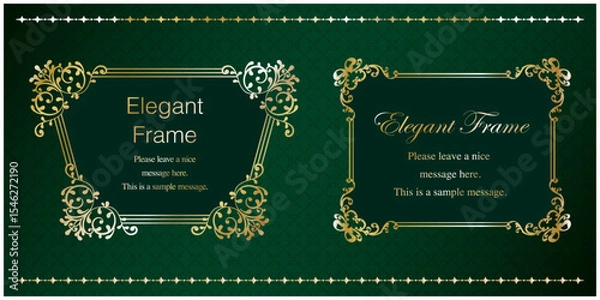 Obraz 高級感のあるエレガンスなフレームセット、飾り罫、装飾デザイン、上品な背景、金、ゴールド、グリーン