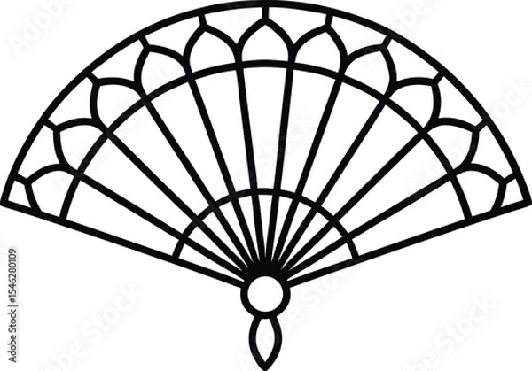Fototapeta Ethnic ornamental fan from India in black outline vector