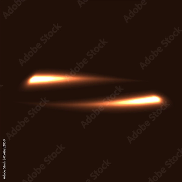 Obraz Two glowing warm flying down right left   light line isolated on dark background