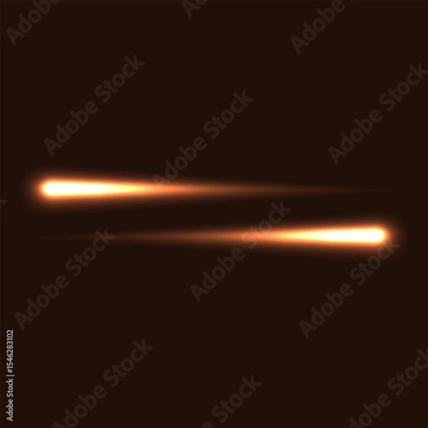 Obraz Two glowing warm flying down right left  light arrow light  isolated on dark background