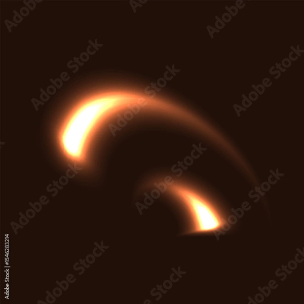 Obraz Two glowing warm flying down right left in circle downwards light objects isolated on dark background
