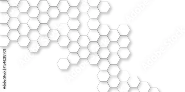 Fototapeta Abstract geometric pattern of white hexagons, Futuristic abstract honeycomb mosaic white background, Luxury White Pattern. 3D Futuristic abstract honeycomb mosaic white background. 