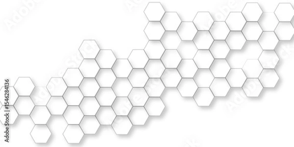 Fototapeta Abstract geometric pattern of white hexagons, Futuristic abstract honeycomb mosaic white background, Luxury White Pattern. 3D Futuristic abstract honeycomb mosaic white background. 