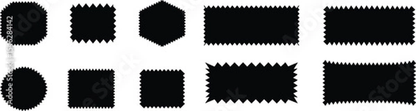 Obraz Black textile swatch, fabric sample set vector illustration on transparent background