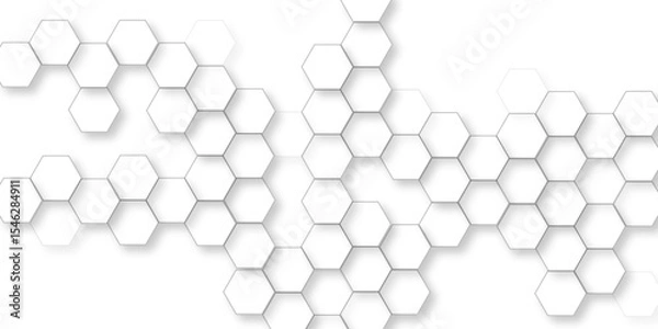 Fototapeta Abstract geometric pattern of white hexagons, Futuristic abstract honeycomb mosaic white background, Luxury White Pattern. 3D Futuristic abstract honeycomb mosaic white background. 