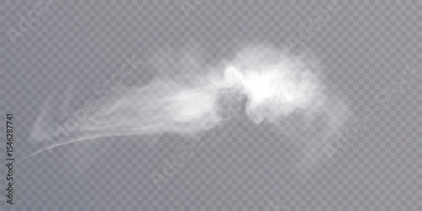 Obraz Clouds of white smoke or steam with realistic texture on transparent background. Vector smoke to simulate fog, cold breath, magic effect or explosion.