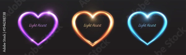 Obraz Colorful glowing hearts with beautiful glow and shimmer of bright glitter. Vector light effect for romantic and love designs and illustrations.