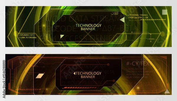 Obraz Futuristic technology banners with bright lines, light contours and digital texts. Suitable for sci-fi interfaces, cyber design and covers. Vector