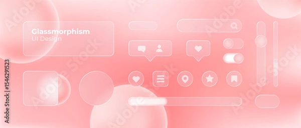 Fototapeta Glassmorphism UI. User interface elements for mobile app. Glass texture icons set. Vector. Simple modern design. For web, social media, business. Eps10 illustration. Abstract background. Red color.