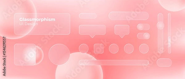Fototapeta Glassmorphism UI. User interface elements for mobile app. Glass texture icons set. Vector. Simple modern design. For web, social media, business. Eps10 illustration. Abstract background. Red color.