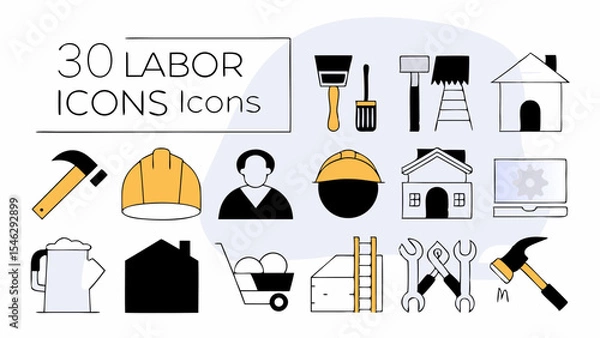 Fototapeta Labor line editable icon set. Contains icons related to labor, construction, labour day, renovation, and more. Vector illustration. make 30 vectors on one image