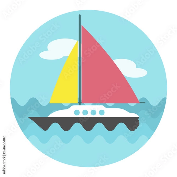Obraz Sailing yacht flat vector icon