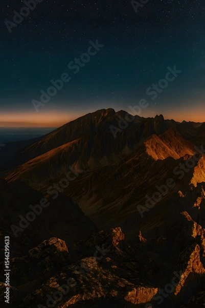 Fototapeta Mountain At Night Under A Starry Sky. Generative ai
