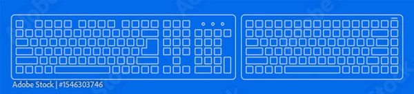 Fototapeta Full-size and compact keyboard in outline style. Vector illustration. Modern design. Suitable for tech, office, UI elements, digital devices, and workspace concepts.
