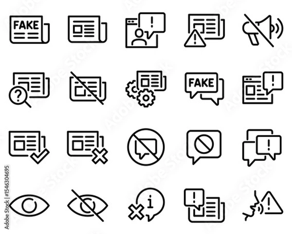 Fototapeta Simple Set of Fake News Related Vector Line Icons. Contains such Icons as Wrong Information, Propaganda, Inappropriate Content and more.