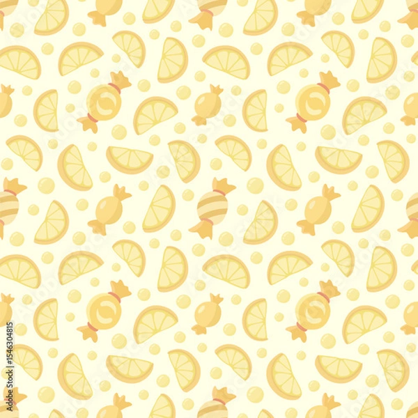 Fototapeta Seamless pattern with lemon slices and candies