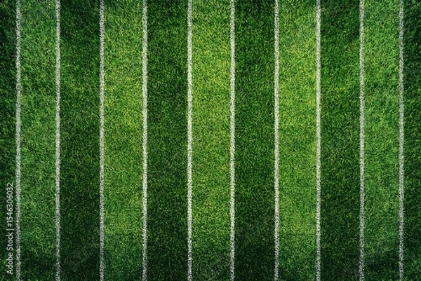 Fototapeta Aerial view of green grass field with multiple white lines