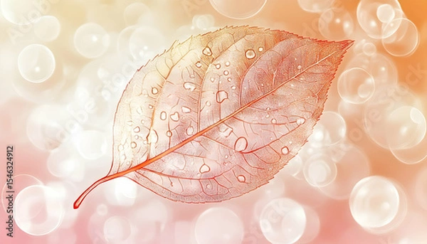 Fototapeta Autumn leaf with water droplets on a bokeh background