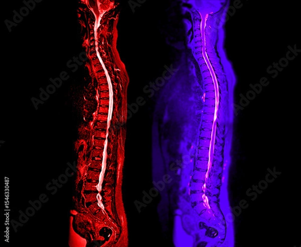Fototapeta MRI whole spine screening for diagnosis spinal cord compression.