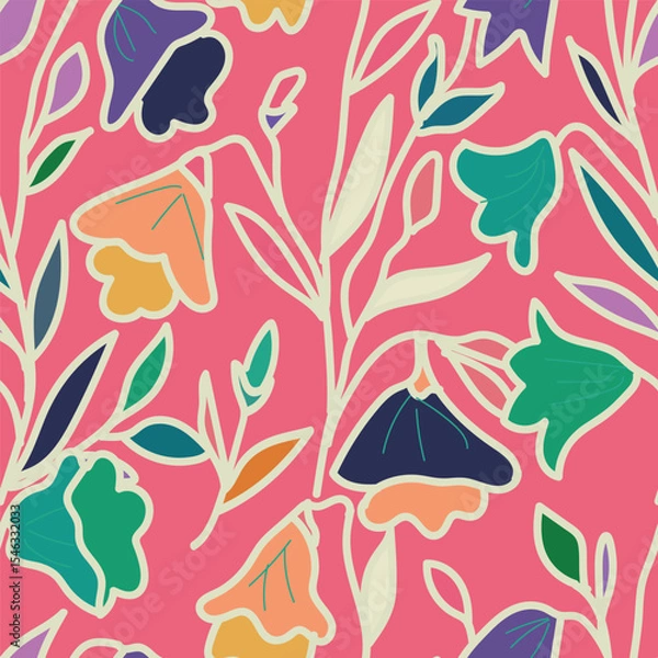 Fototapeta Floral brush strokes seamless pattern design for fashion textiles, graphics, backgrounds and crafts