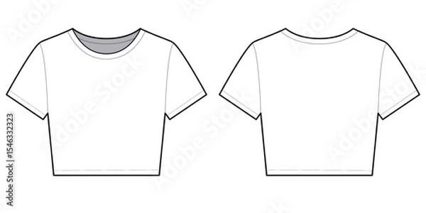 Fototapeta Crop T-shirt Slim Fit- Flat Vector Illustration-Front and Back View- Vector Cad Technical Illustration