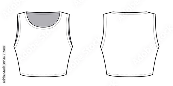 Fototapeta Crop Tank Top Slim fit- Technical Illustration- Front and Back View- Cad Vector illustration 