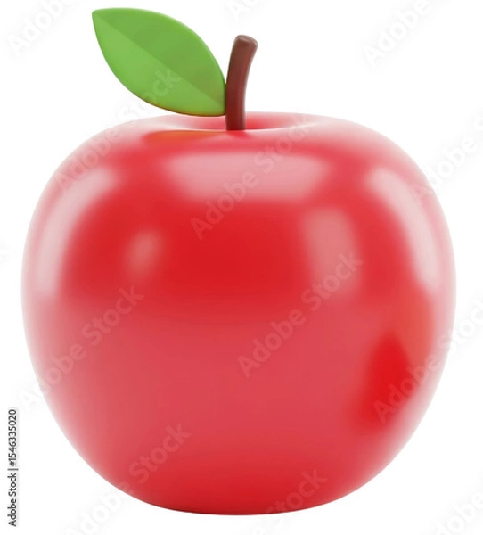 Fototapeta Juicy Red Apple Render in 3D Style – Transparent PNG for Clip Art Use