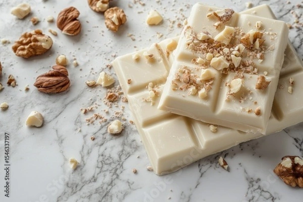 Obraz White chocolate bars garnished with walnut crumbles, creating a sweet and decadent treat