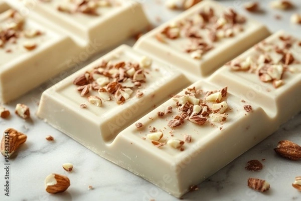Obraz White chocolate bars garnished with walnut crumbles, creating a sweet and decadent treat