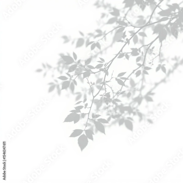 Fototapeta shadow overlay effect. Gray shadow of leaves isolated on white background. Plant foliage leaf shadow light effect. Mockup Blurred tree branch shadow. Ideal for summer spring design elements PNG