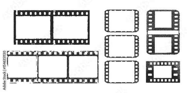 Obraz Set elements film strip frame grunge grainy noisy texture, vintage photocopy effect. Retro vector illustration on transparent background.