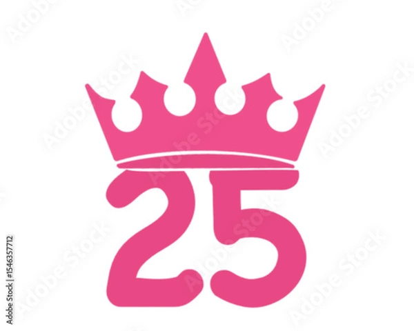 Obraz Vector illustration of 25th birthday party pink clip art icon - Number twenty five with a crown