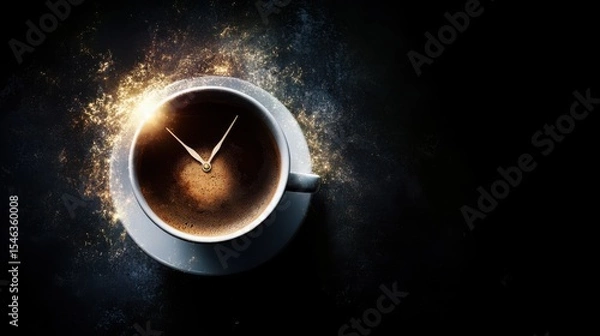 Obraz Coffee with Clock Displaying Time in a Dark and Mystical Background