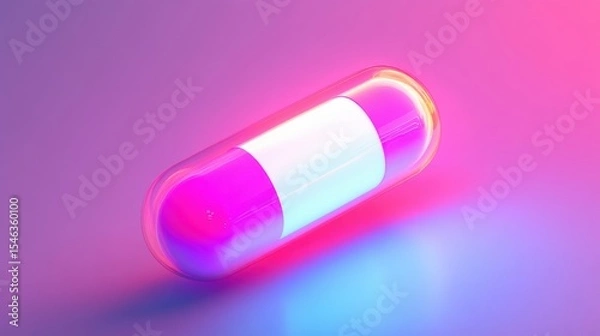 Obraz Vibrant Capsule with Pink and Blue Light Effects on a Smooth Surface Background