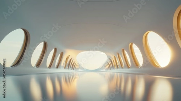 Obraz Modern Interior Design with Futuristic Architecture and Large Circular Windows