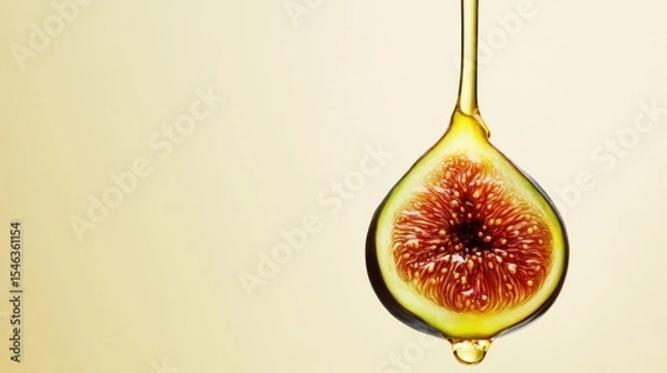Obraz Droplet of Fig Juice Hanging from Delicious Fresh Fig in Soft Light Background