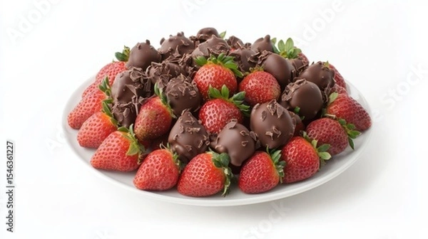 Obraz Fresh Strawberries Dipped in Rich Chocolate with Shaved Chocolate Garnish