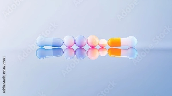 Obraz Colorful Capsules and Spheres on Reflective Surface for Health and Wellness Projects