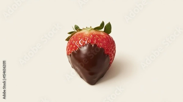 Obraz Fresh Strawberry Dipped in Rich Chocolate on Cream Background for Delicious Treats