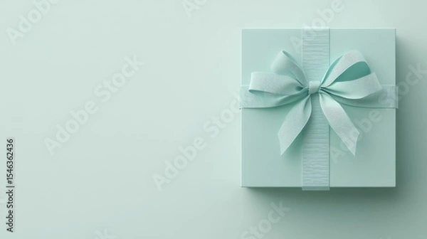 Obraz Elegant mint green gift box with ribbon on light background for celebrations and occasions