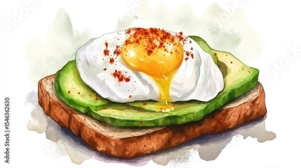 Obraz Delicious Avocado Toast with Poached Egg and Spices at Breakfast or Brunch Time