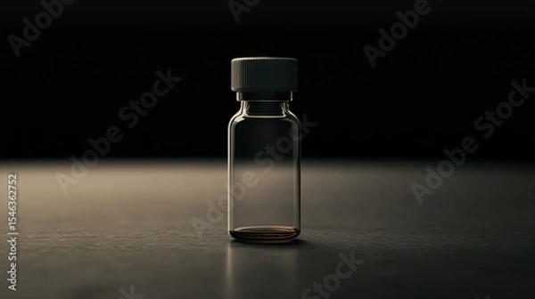 Obraz Clear Glass Bottle with Cork Lid on Dark Surface in Studio Lighting