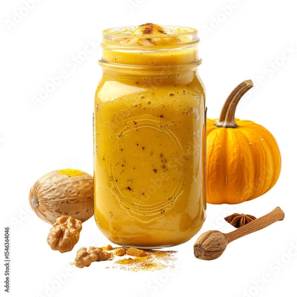 Fototapeta Realistic UHD photo of warm orange smoothie in mason jar