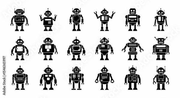 Fototapeta Collection Of Retro Robots Illustration for Your Creative Projects
